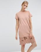 Asos T-shirt Dress With Cutwork Hem - Pink