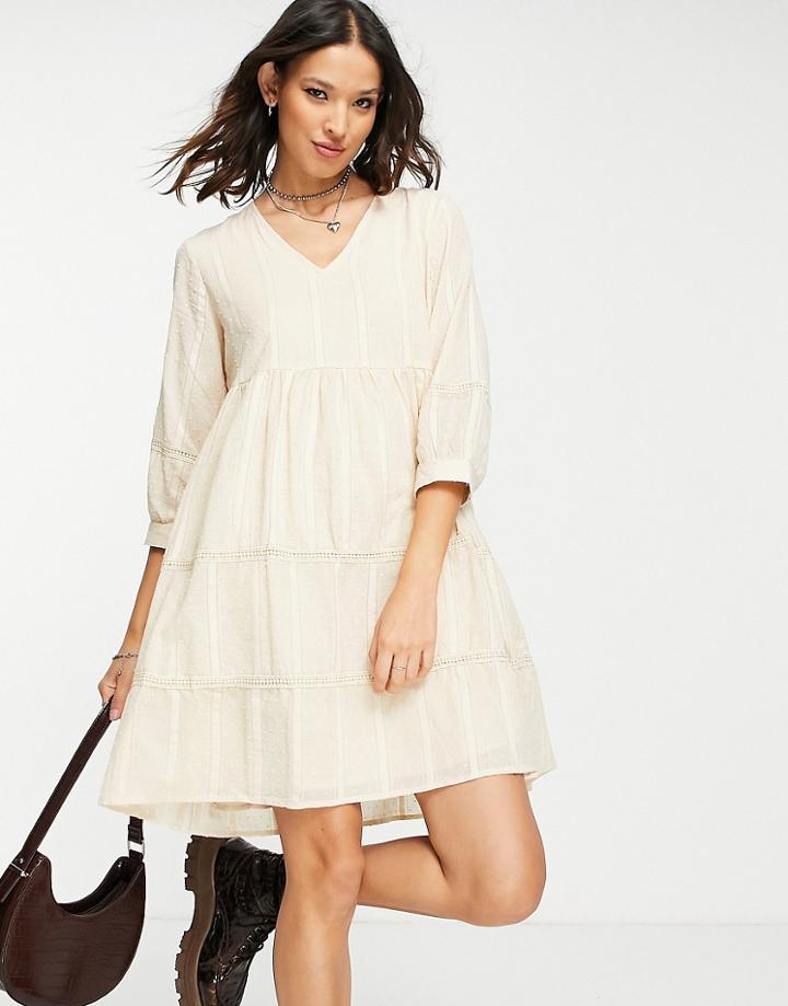 Object Lace Trim Smock Dress In Cream-white
