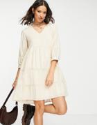 Object Lace Trim Smock Dress In Cream-white