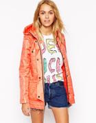 Asos Rain Trench In Shiny Quilt - Coral