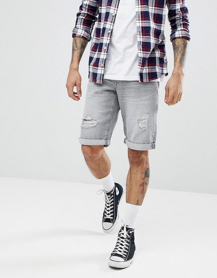 Esprit Denim Short With Rip Repair In Organic Cotton In Gray - Gray
