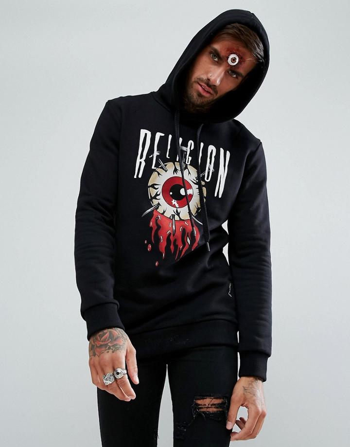 Religion Halloween Hoodie With Eye Print - Black