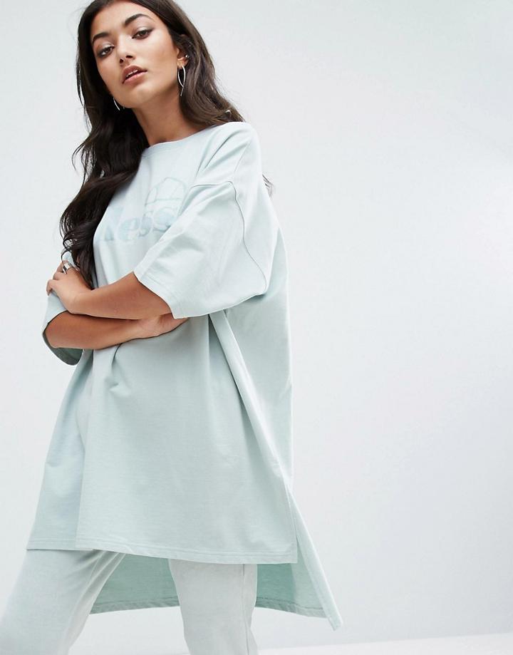 Ellesse Oversized Sweat T-shirt With Stepped Hem And Tonal Print - Green