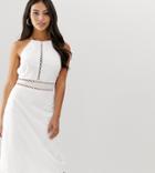 Fashion Union Petite High Neck Lace Midi Dress With Peplum Hem - White