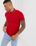 Fred Perry Twin Tipped Logo Polo In Red - Red