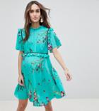 Asos Design Maternity Tea Dress With Ruffle Detail In Floral Print - Multi