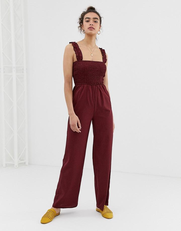 Emory Park Ruched Top Jumpsuit In Check-red