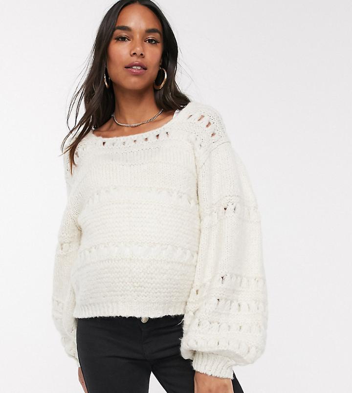 Asos Design Maternity Stitch Detail Square Neck Sweater With Volume Sleeve
