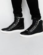 Asos Hi-top Sneakers In Black With Snakeskin Effect And Zips - Black