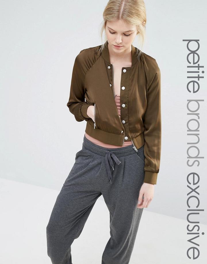 One Day Petite Super Crop Bomber Jacket - Pale Khaki