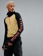 Mons Royale Checklist Half Zip Baselayer Long Sleeve Hooded Top In Merino - Black
