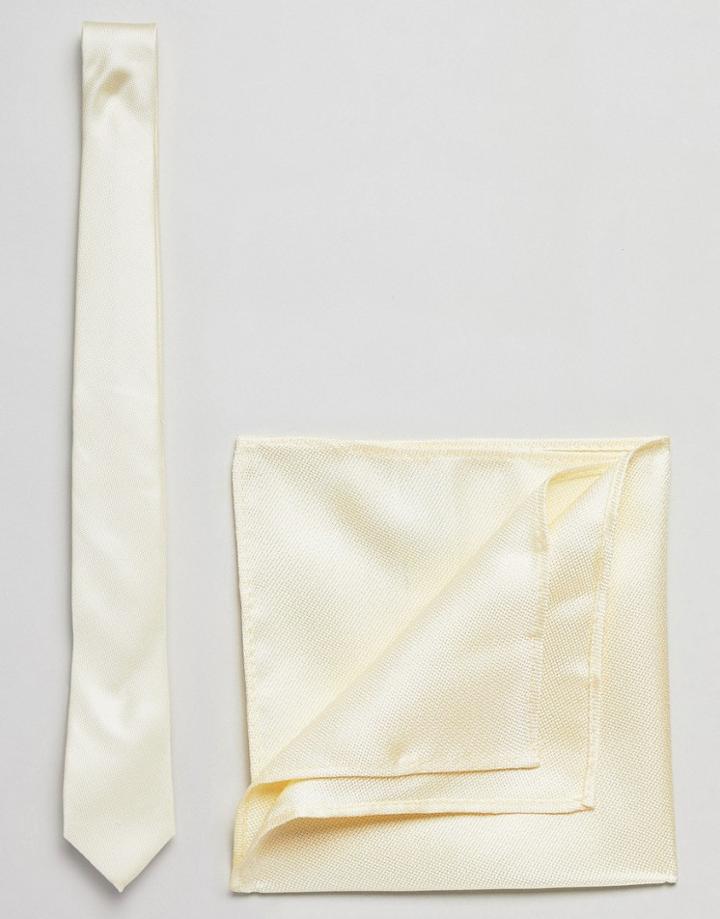 New Look Wedding Tie And Pocket Square In Yellow - Yellow