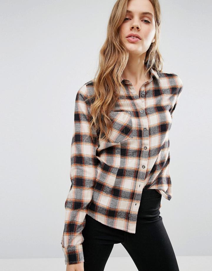 Blend She Cream Mix Check Shirt - Brown