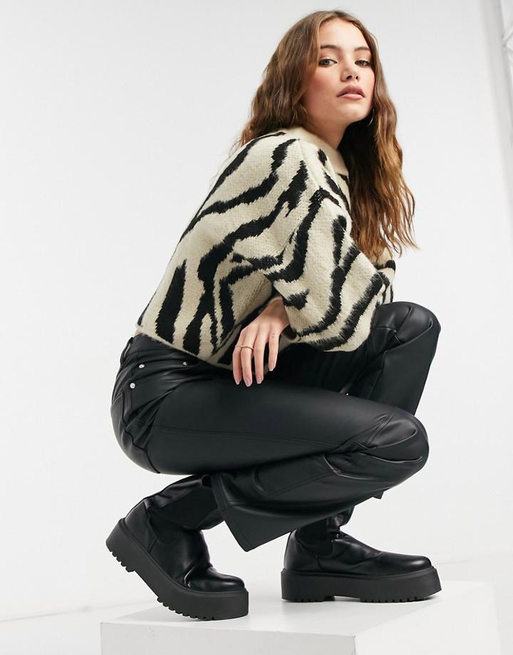 Miss Selfridge Zebra Print Sweater In Camel-brown
