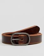 Asos Leather Slim Belt With Raw Contrast Edge In Brown - Brown
