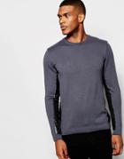 Asos Sweater With Leather Look Side Panel - Charcoal