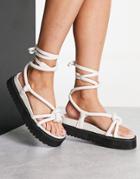Public Desire Tura Knot Upper Flat Sandals In Taupe-neutral