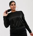 Asos Design Curve Slinky Volume Sleeve Top In Black