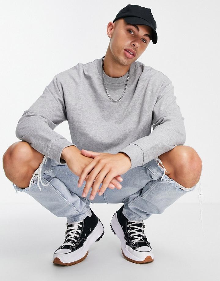 Asos Design Lightweight Oversized Sweatshirt In Gray Marl-grey