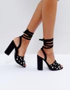 Truffle Collection Pearl Stud Heel Sandal - Black