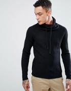 Bershka Knitted Sweater With Funnel Neck In Black - Black