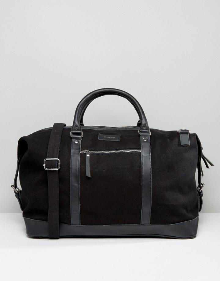 Sandqvist Cotton Canvas & Leather Weekend Bag - Black