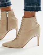 Kendall + Kylie Beige Suede Point Stiletto Lace Up Boot - Beige