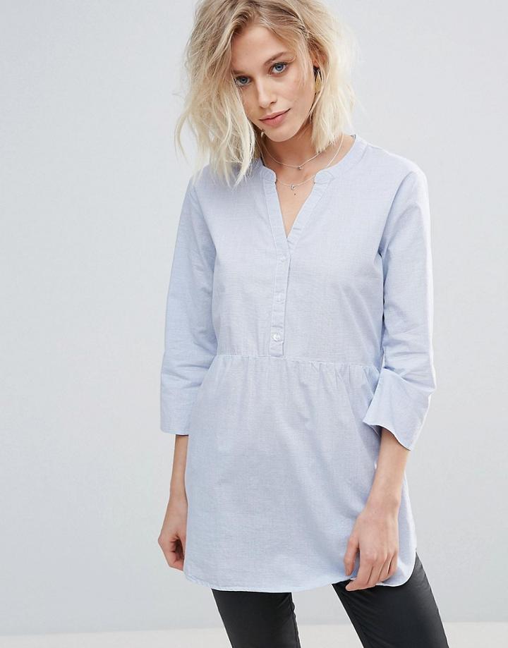 Jdy Aya 3/4 Sleeve Placket Blouse - Blue