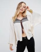 Lunik Embroidered Top With Flare Sleeves - Cream