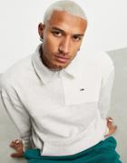 Tommy Jeans Reverse Panel Half Zip Rugby Sweatshirt Relaxed Fit In Gray Heather