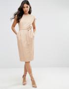 Asos Leather Split Sleeve Dress With Tie Belt - Pink