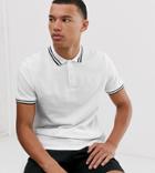 Asos Design Tall Pique Polo Shirt With Tipping In White - White