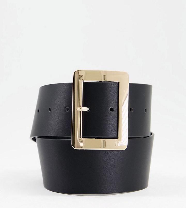 Glamorous Exclusive Waist & Hip Blazer Belt In Black Pu With Square Gold Buckle - Black
