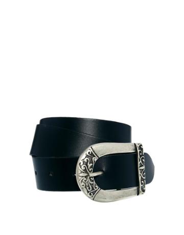 Black & Brown Ornate Antique Silver Buckle Belt