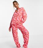 Pieces Exclusive Straight Pants In Red & Pink Swirl Print - Part Of A Set-multi