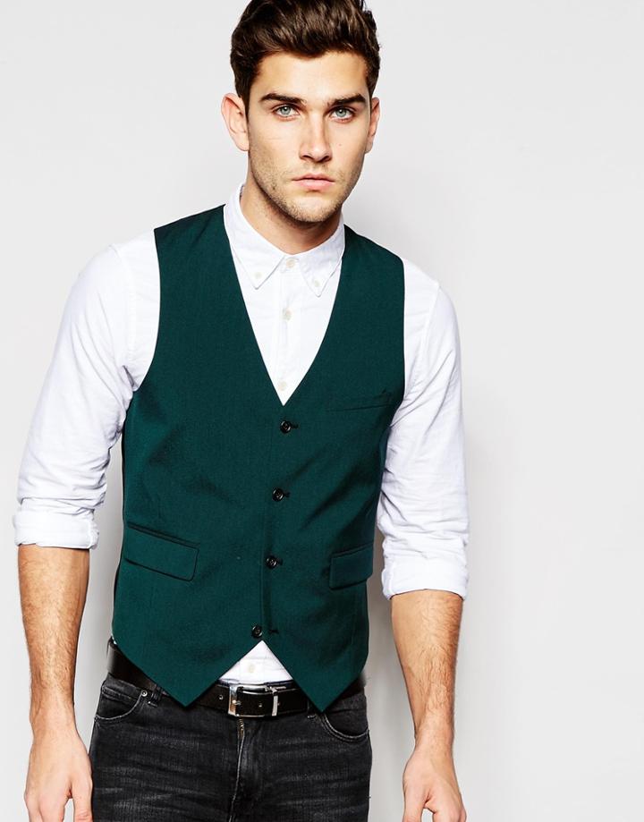 Asos Slim Fit Vest In Green - Green