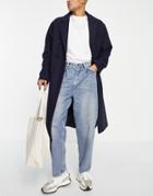 Asos Design Balloon Fit Pleated Jeans In Tinted Mid Wash-blue
