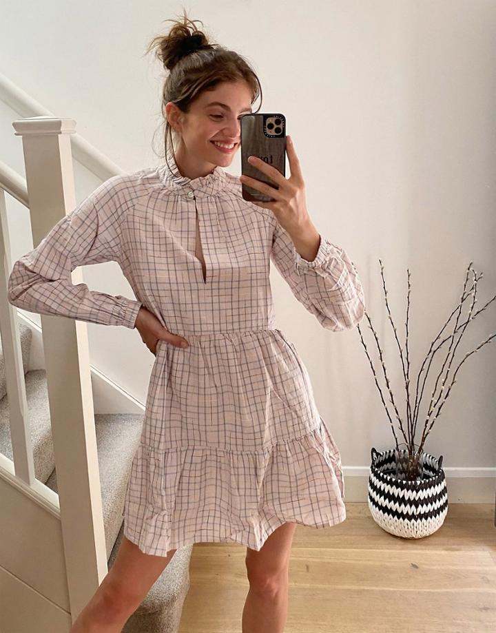 Stradivarius Dress In Check-pink