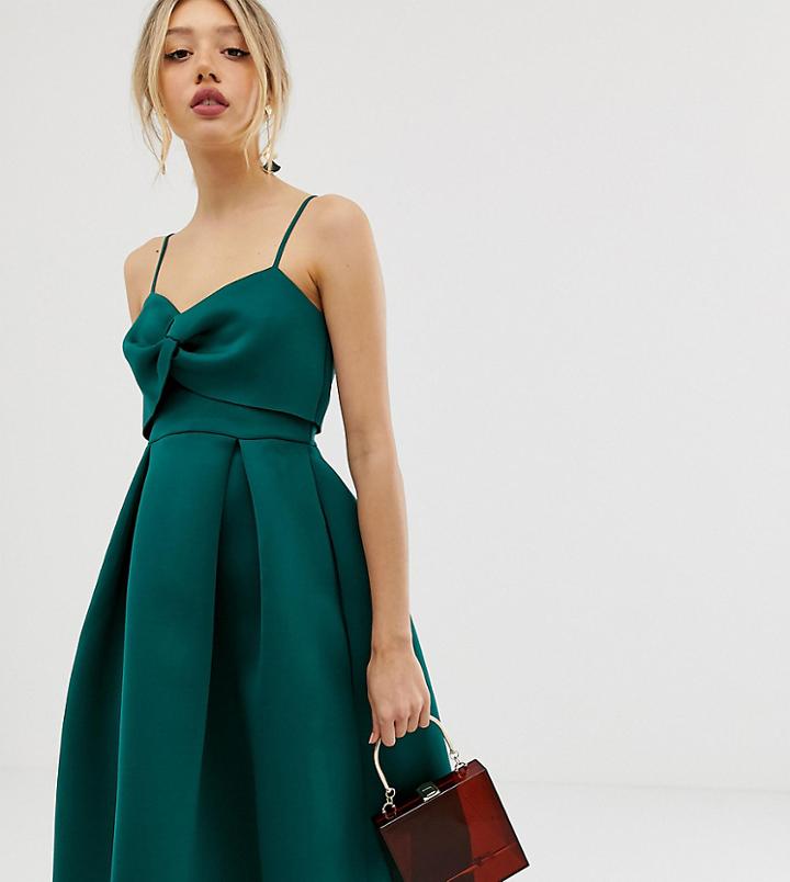 Asos Design Petite Cami Bow Crop Top Prom Midi Dress-green