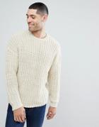 Asos Heavyweight Fisherman Rib Relaxed Fit Sweater In Oatmeal - Beige