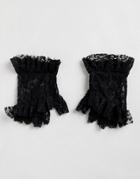 Asos Design Lace Ruffle Fingerless Gloves - Black