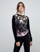Ted Baker Anthya Woven Front Sweater In Peach Blossom Print - Black