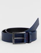 Ted Baker Acoin Stitch Detail Leather Belt In Navy