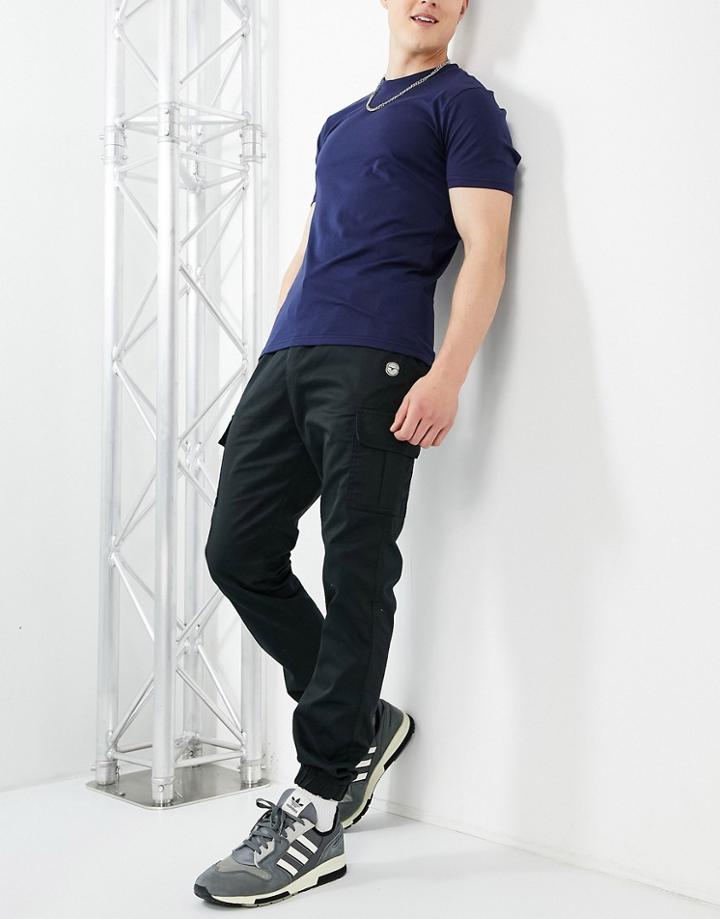 Le Breve Cargo Pants With Elasticated Hem In Black