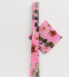 Asos Design Wedding Slim Tie & Pocket Square In Pink