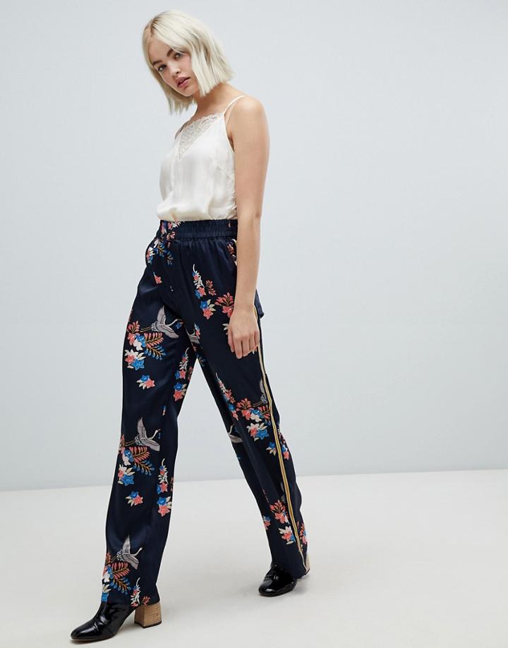 Pepe Jeans Beea Floral Print Wide Leg Pants - Navy