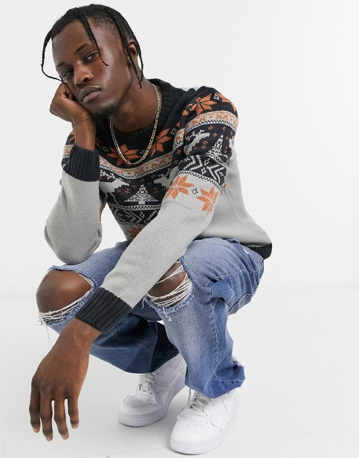 Soul Star Farris Knitted Sweater In Gray-grey
