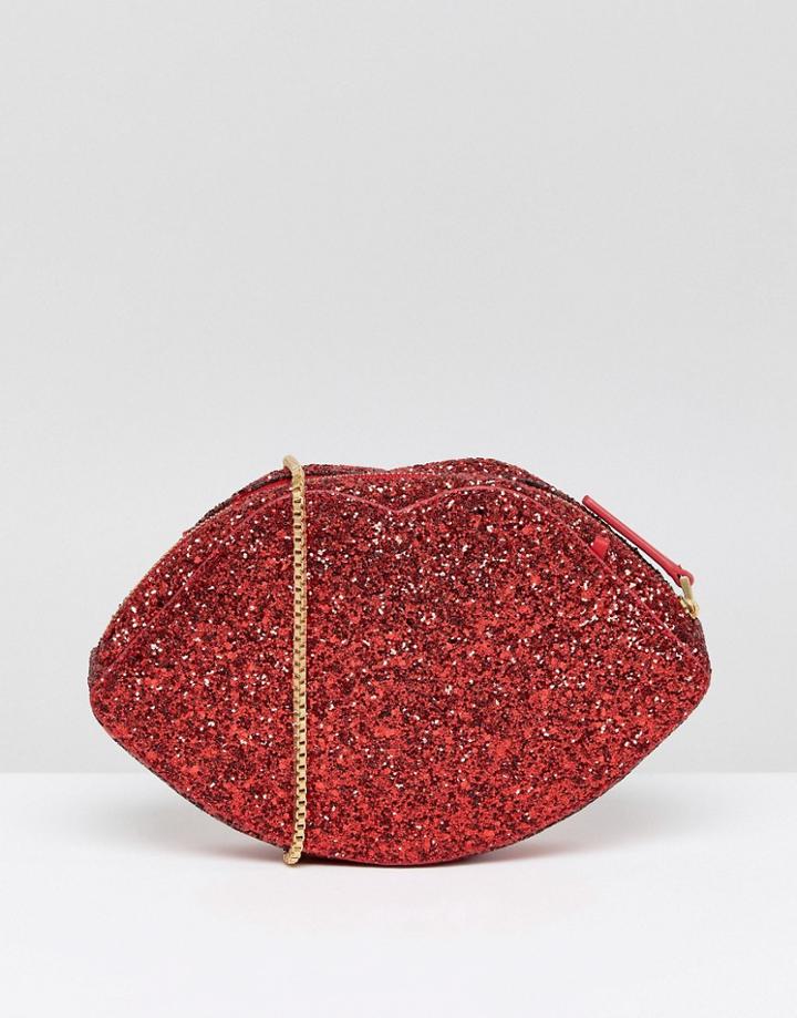 Lulu Guinness Red Glitter Lips Cross Body Bag - Red