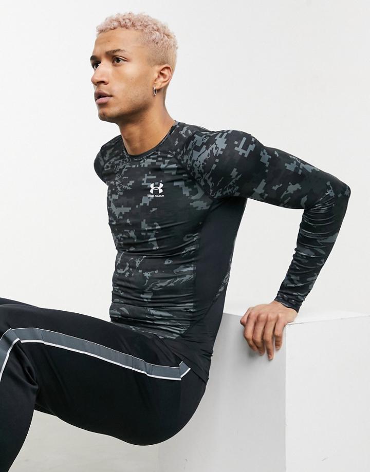 Under Armour Training Heatgear Base Layer Long Sleeve T-shirt In Camo-grey