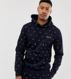 Nicce Hoodie With All Over Logo In Navy - Navy